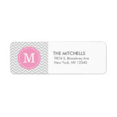 Grijs & Roze Modern Chevron Aangepaste Monogram Etiket (Voorkant)