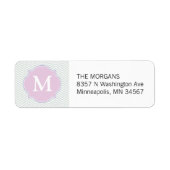 Grijs & Roze Modern Chevron Custom Monogram Etiket (Voorkant)