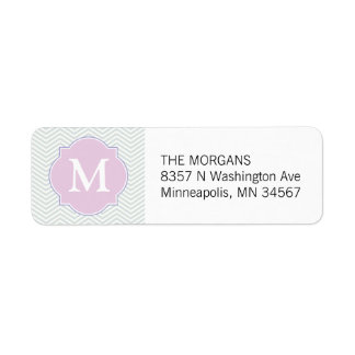 Grijs & Roze Modern Chevron Custom Monogram Etiket