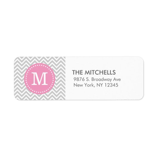 Grijs & Roze Modern Chevron Custom Monogram Etiket (Voorkant)