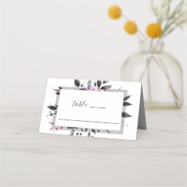 Grijs Roze Modern Floral Lijst Design Bruiloft Plaatskaartje