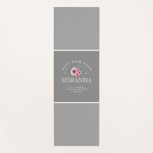 Grijs & Roze Monogram Beste Mam ooit Gepersonalise Yogamat (Voorkant)