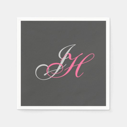 Grijs Roze Monogram Eenvoudige Duidelijke Douane Servet (Voorkant)