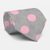 Grijs & Roze Polka Dotted Pattern Uniek Ontwerp St Stropdas (Opgerold)