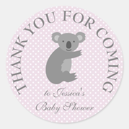 Grijs roze polkadots koala beer baby shower sticke ronde sticker (Voorkant)