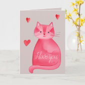 Grijs Roze Rode Kat Harten houden van je Kaart (Gele Bloem)