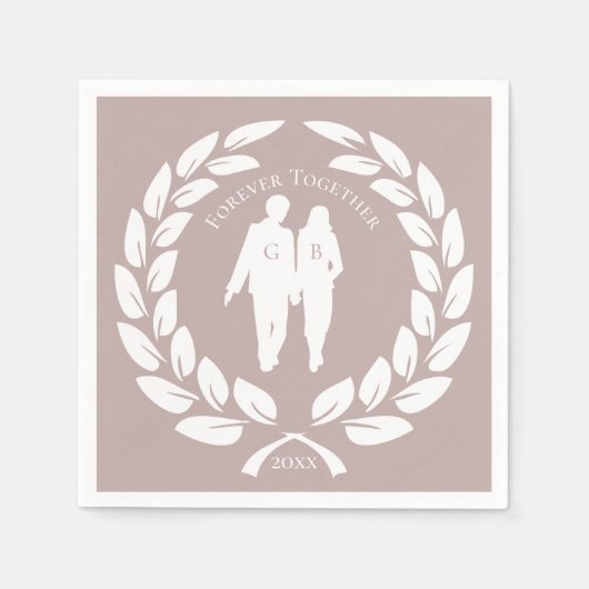 Grijs Roze Rose Goud Liefde Paar Laurel Krans Servet (Voorkant)