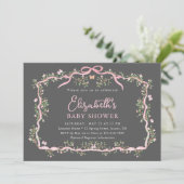Grijs & Roze Spring Floral Lijst Baby shower Kaart (Staand voorkant)