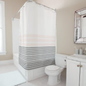 Grijs, roze streep douchegordijn (In situ)