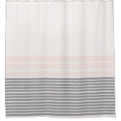 Grijs, roze streep douchegordijn (Voorkant)