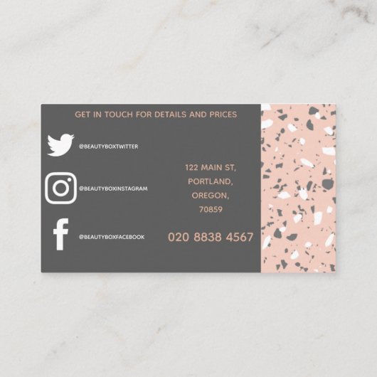 grijs roze terrazo vette vette lettersoort visitekaartje (Achterkant)
