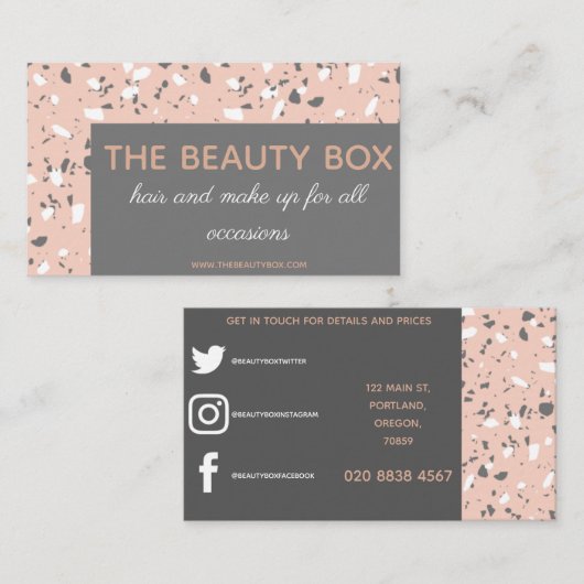 grijs roze terrazo vette vette lettersoort visitekaartje (Voorkant / Achterkant)