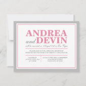 Grijs & Roze Trouwreceptie UITSLUITEND Uitnodiging (Voorkant)