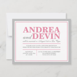 Grijs & Roze Trouwreceptie UITSLUITEND Uitnodiging