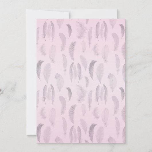 Grijs Roze Veer Trouwen Kaart (Achterkant)