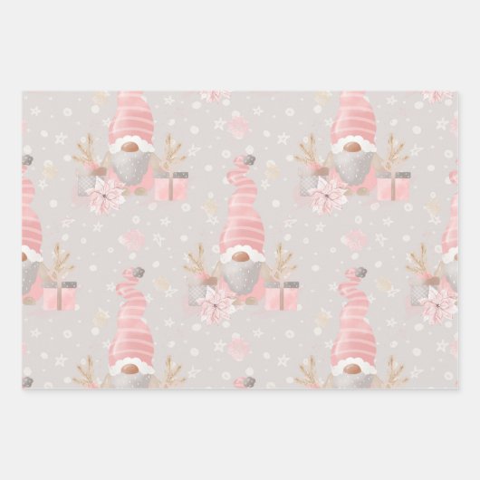 GRIJS & ROZE WATERVERF VAKANTIE GNOME THEMA INPAKPAPIER VEL (Voorkant 2)