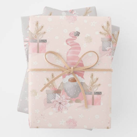 GRIJS & ROZE WATERVERF VAKANTIE GNOME THEMA INPAKPAPIER VEL (In situ)