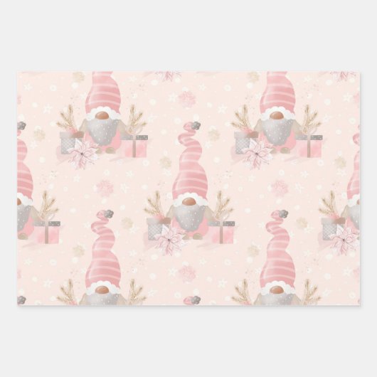 GRIJS & ROZE WATERVERF VAKANTIE GNOME THEMA INPAKPAPIER VEL (Voorkant)