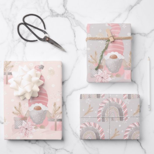 GRIJS & ROZE WATERVERF VAKANTIE GNOME THEMA INPAKPAPIER VEL (Voorkant)