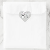 Grijs & Roze Wedding Cartoon Bruid & Bruidegom Hart Sticker (Tas)