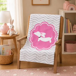 Grijs & Roze Wiener Dog Dachshund Babydeken Fleece Deken