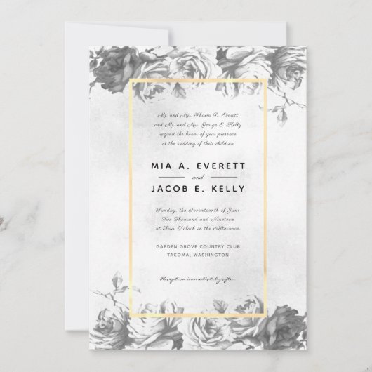 Grijs Rozen Goud Lijst bruiloft uitnodiging (Voorkant)