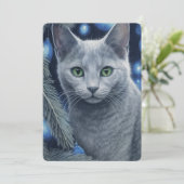Grijs Russisch Blauw Kat Kerstmis of Chanoeka Feestdagenkaart (Staand voorkant)