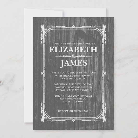 Grijs Rustic Barn Wood Wedding Invitations Kaart (Voorkant)