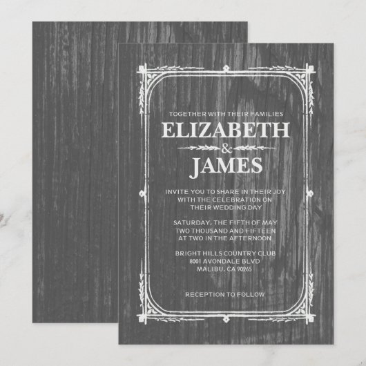 Grijs Rustic Barn Wood Wedding Invitations Kaart (Voorkant / Achterkant)