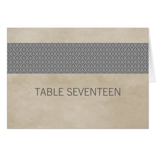 Grijs Rustic Damask Table Number Kaart (Voorkant Horizontaal)