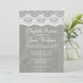Grijs Rustic Lace & Barn Wood Wedding Invitations Kaart (Staand voorkant)