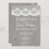 Grijs Rustic Lace & Barn Wood Wedding Invitations Kaart (Voorkant / Achterkant)