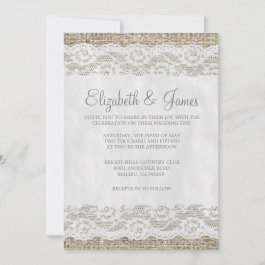 Grijs Rustic Lace Wedding Invitations Kaart (Voorkant)