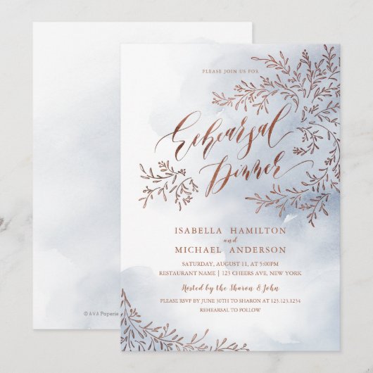 Grijs rustiek bloemenkalligrafie repetitie diner kaart (Voorkant / Achterkant)