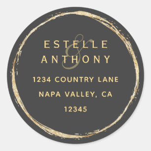 Grijs Rustiek Gouden Cirkel Ampersand Retouradres Ronde Sticker