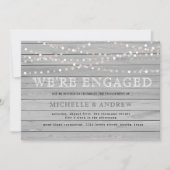 Grijs rustiek hout pastel string lichten verloving kaart (Voorkant)