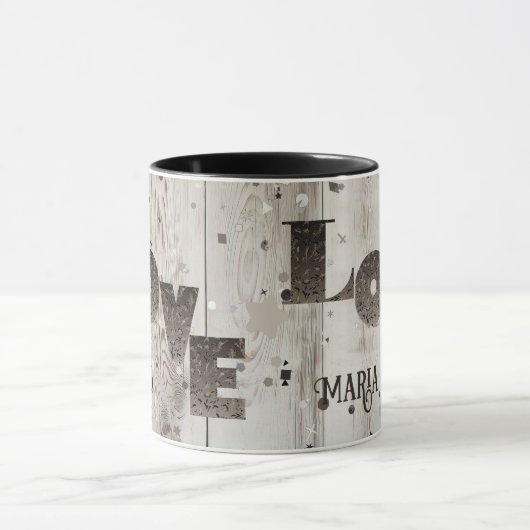 Grijs Rustiek Hout Romantisch Liefde Valentijnse Mok (Midden)