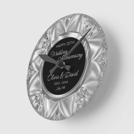 Grijs Satijn & Zilveren Diamanten Bruiloft Jubileu Ronde Klok (Hoek)