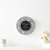 Grijs Satijn & Zilveren Diamanten Bruiloft Jubileu Ronde Klok (Huis)