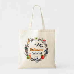 Grijs schedel oogbal Vleermuizen Halloween Krans S Tote Bag