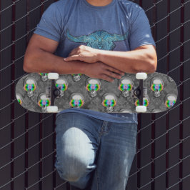 Grijs schedelpatroon neon accent randstedelijk str persoonlijk skateboard