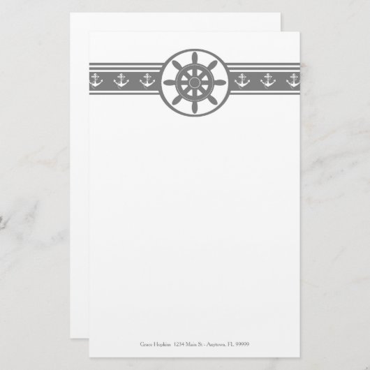Grijs Scheepswiel Aangepaste pokerij Briefpapier (Voorkant / Achterkant)