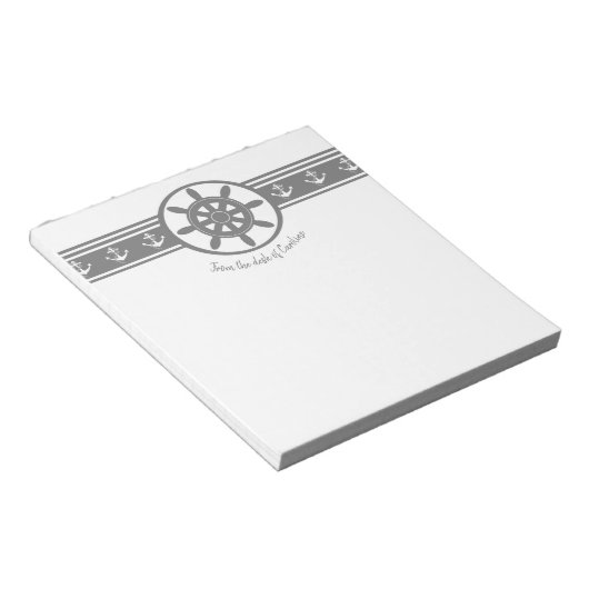 Grijs Scheepswiel Gepersonaliseerd Notitieblok (Schuin)