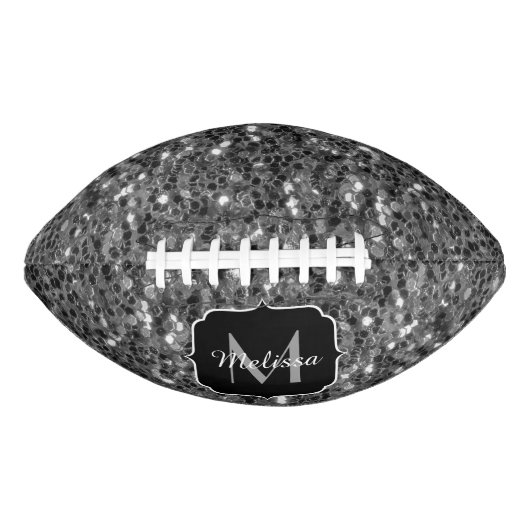 Grijs schittert faux glitter Monogram American Football (Voorkant)
