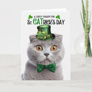 Grijs Scottish Fold Lucky Charm St CATrick's Day Feestdagen Kaart
