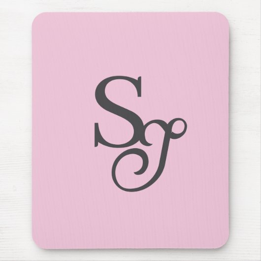 Grijs script initiaal monogram roze muismat (Voorkant)