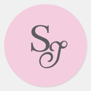 Grijs script initiaal monogram roze ronde sticker