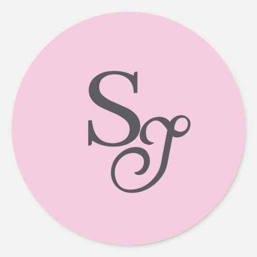 Grijs script initiaal monogram roze ronde sticker (Voorkant)