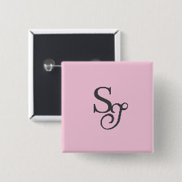 Grijs script initiaal monogram roze vierkante button 5,1 cm