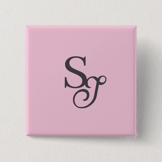 Grijs script initiaal monogram roze vierkante button 5,1 cm (Voorkant)